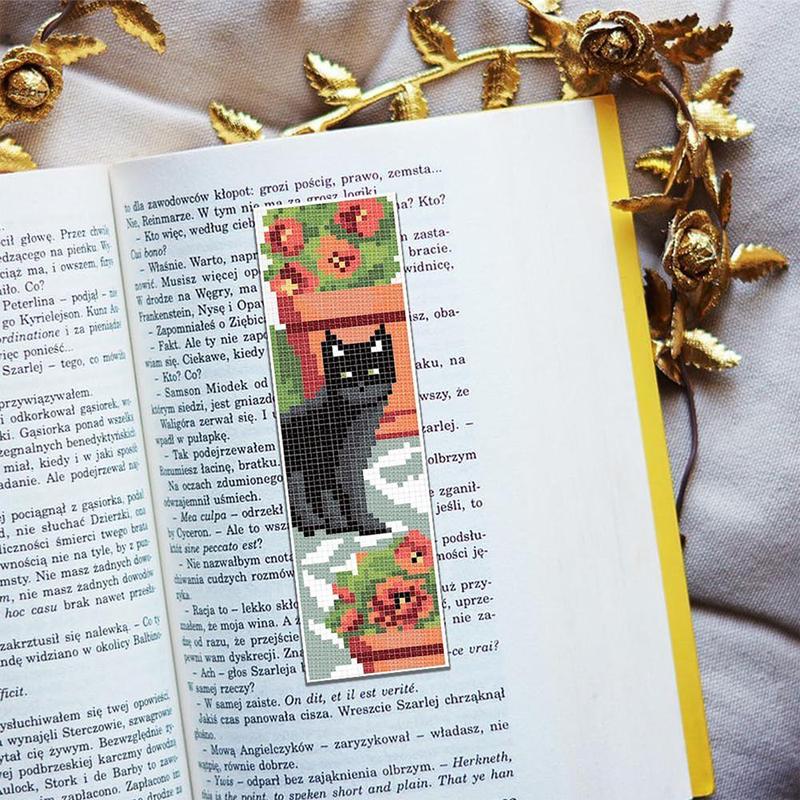 Cat & Flower Pattern DIY Cross Stitch Bookmark Kit, 6 Counts set DIY Cross Stitch Kit with Random Color Embroidery Accessories, DIY Cross Stitch Kit for Beginners & Handmade Lovers