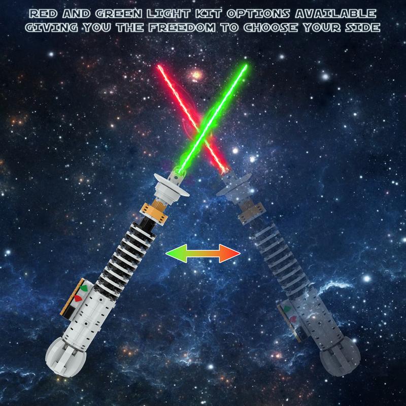 Tenhorses Luke Light Up Saber with Display Stand Building Sets, Red Green Light Sword 2-in-1, Space Galaxy Wars Skywalker Toys Gift for Kids or Adult Age 6+ (199Pcs)