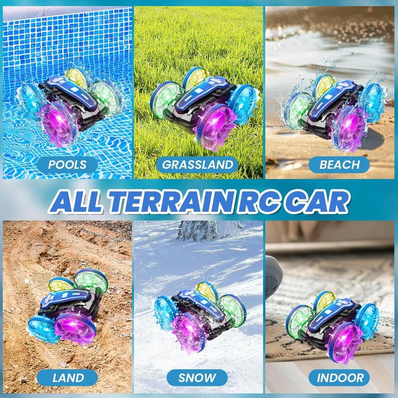 Remote Control Car Boat Amphibious RC Car with Waterproof Gesture Control 2.4Ghz All Terrain RC Boat 360 Rotation Stunt Car Beach Pool Toys for Kids Ages 8-12 Toys for 6 7 9 Year Old Boys