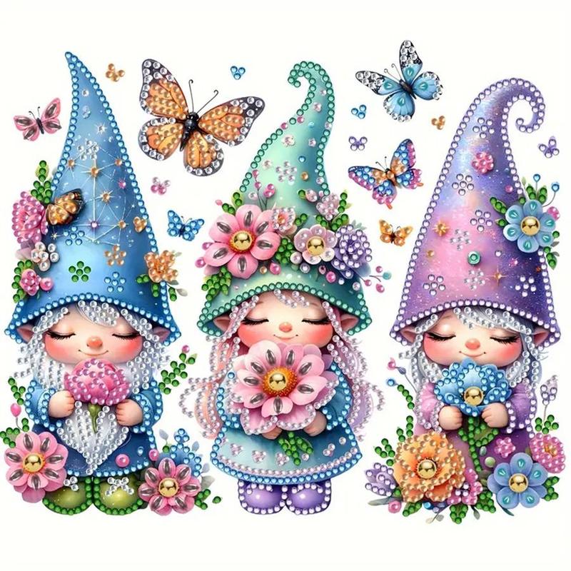 Gnome Design DIY Diamond Arts Colorful Painting Kit without Frame, 3 Counts set DIY 5D Diamond Arts Painting Decoration, Wall Art Decor for Home