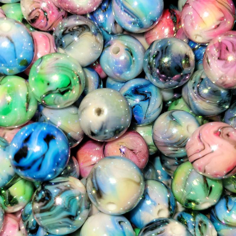 x15 size 16mm marbled style round beads. great for diy pens or any jewelry project. acrylic beads. mixed colors.