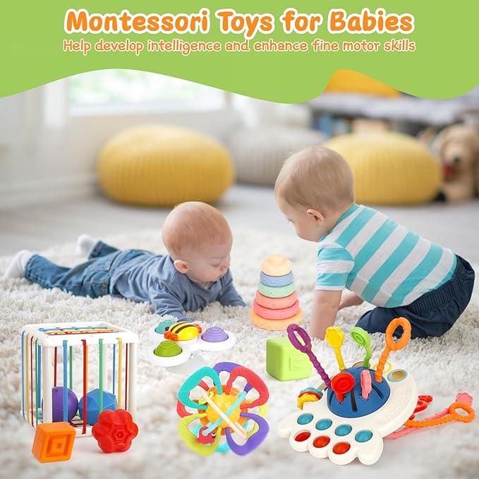 NEOBIOO 5pcs Montessori Children's Toys, Stacking Rings, Color Shape Sensory, Suction Cup Spin Toys, etc., Kids Birthday Holiday Party Gifts