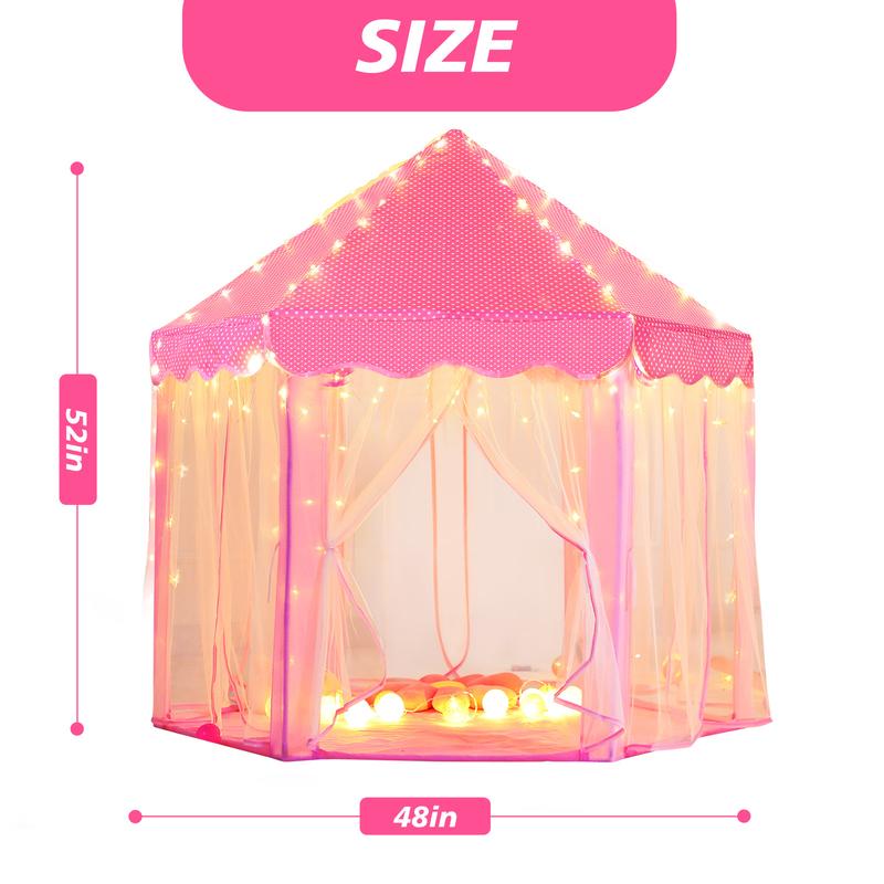 Princess Castle Tent for Girls Large Hexagon Playhouse with Star Lights Indoor and Outdoor Kids Magical Game House