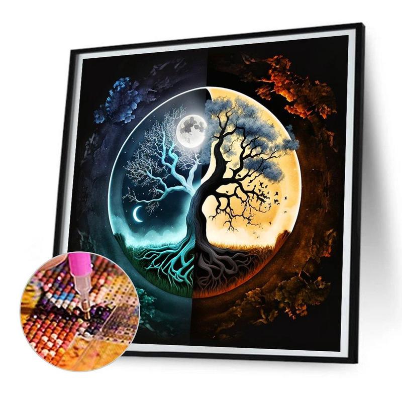 Landscape & Moon Pattern DIY Diamond Painting Without Frame, DIY Waterproof Painting Canvas, 5D Diamond Painting Kit For Home Wall Craft Decoration