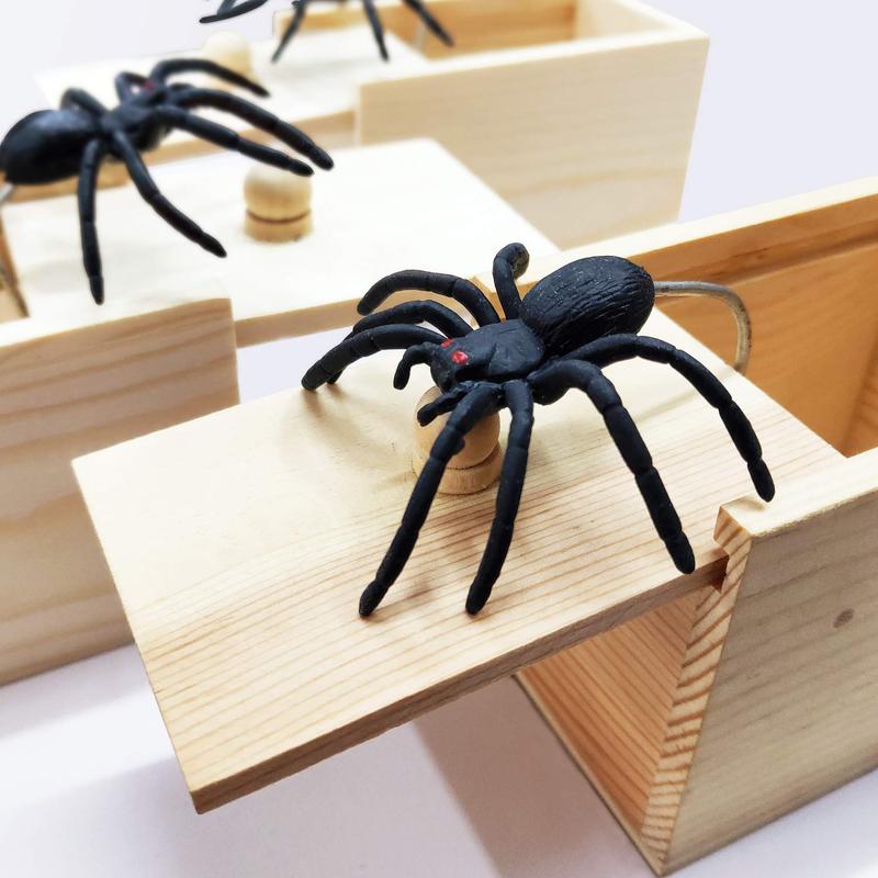 [Upgraded Premium Wood], The Original Spider Prank Box, Comes in a Decorated Suprise Gift Box, Hilarious Pranks Stuff Toys for Adults and Kids Handmade Wooden Pop Out Scare Surprise Boxes Joke Toys Halloween