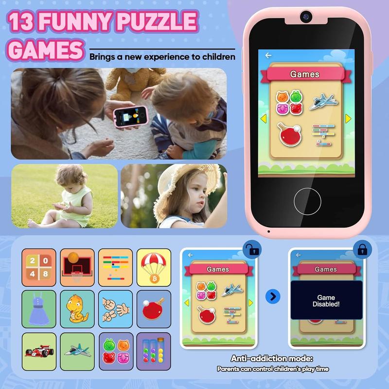 Kids Phone Toddler Toys for Girls Age 3-6,Christmas Birthday Gifts for Girls Age 3-6,Portable Touchscreen Learning Toy for 3 4 5 6 Year Old Girl with Camera SD Card-Pink