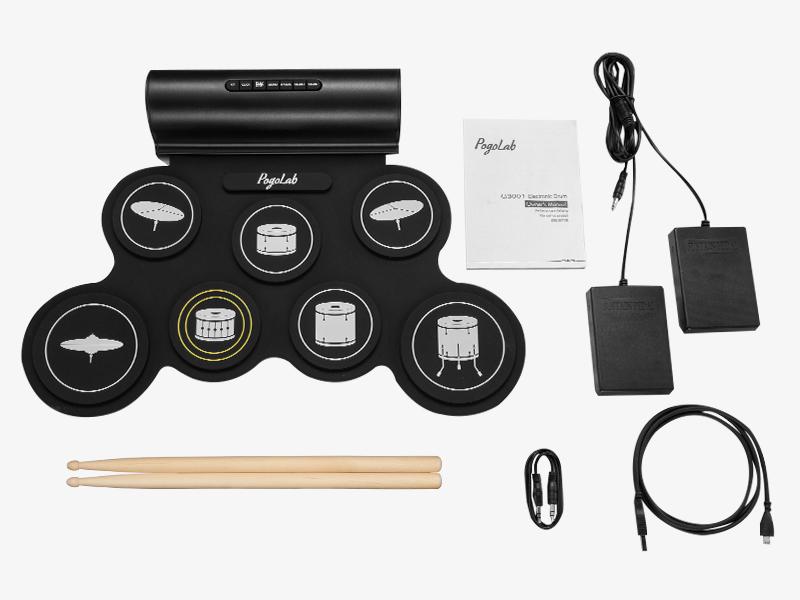 POGOLAB G3001 Electronic Drum Set, 7 Pads Roll Up Electric Drum Pad with Wireless Function, Portable Rechargeable Midi Drum Kit with Built-in Speaker Pedals Headphone Jack, Great Holiday Gift for Beginner, Back to School