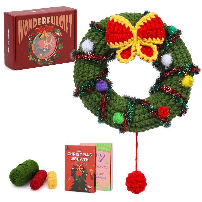 Christmas Wreath Crochet Kit, Crochet Starter Kit with Step-by-step Video Tutorial, DIY Crochet Kit for Beginners, Crochet Supplies