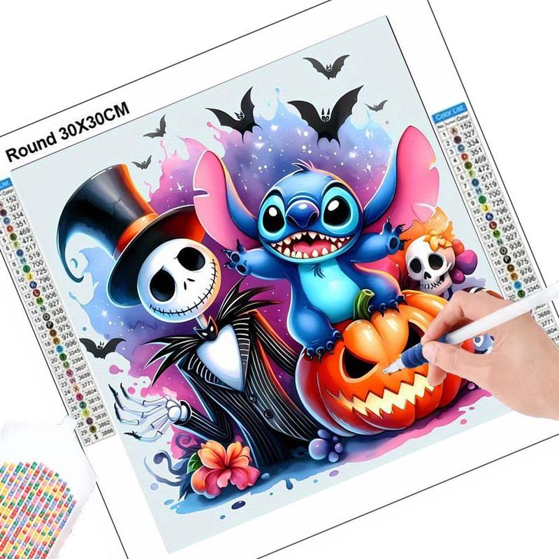 Stitch Themed DIY Diamond Arts Colorful Painting Kit without Frame, DIY 5D Diamond Arts Colorful Painting Kit, Halloween Wall Art Decor for Home Bedroom