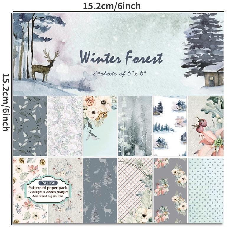 24 Sheets Winter Forest Pattern Origami Paper, Scrapbooking Card Making Paper for DIY Projects