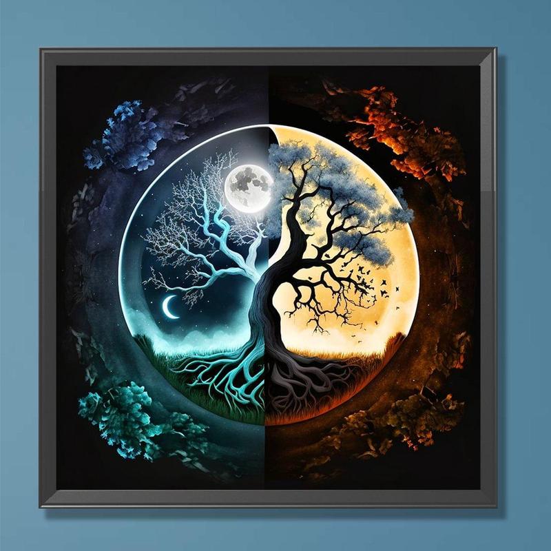 Landscape & Moon Pattern DIY Diamond Painting Without Frame, DIY Waterproof Painting Canvas, 5D Diamond Painting Kit For Home Wall Craft Decoration