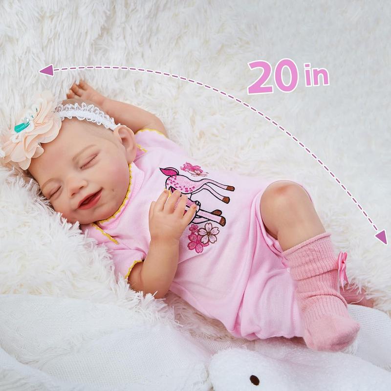 BABESIDE Lifelike Reborn Baby Dolls Girl - 20 Inch Sweet Smile Real Life Realistic-Newborn Cloth Body Sleeping Baby Girl with Accessories Gift Set for Kids Age 3+