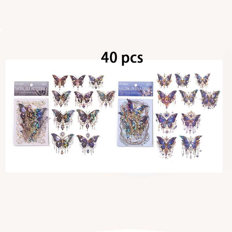 Butterfly Pattern Sticker, 40pcs set Vintage Self Adhesive Decorative Stickers, DIY Decals for Water Bottle, Laptop, Scrapbooking, Journal Making