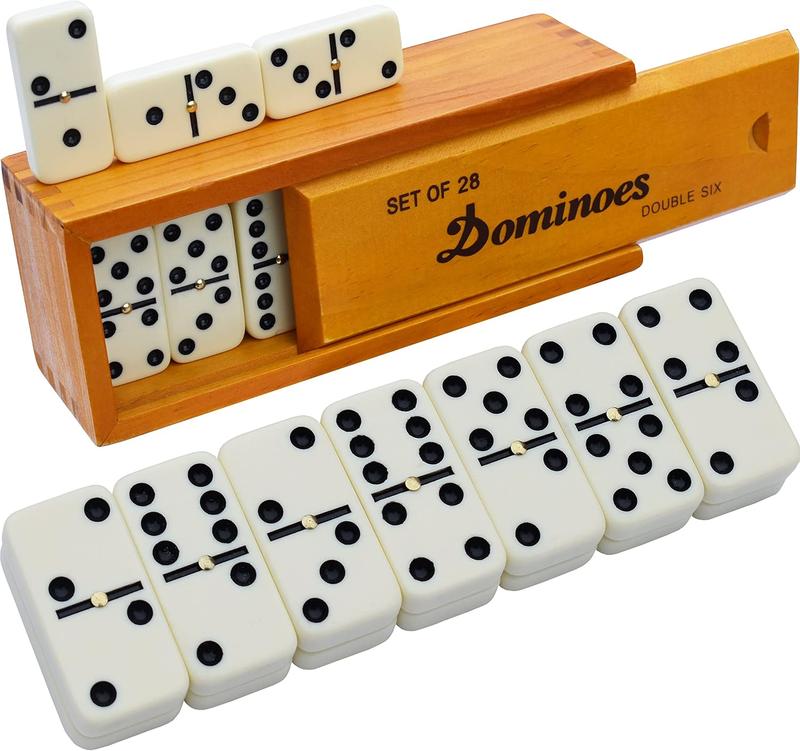 Queensell Dominos Set for Adults - Classic Board Games, Double 6 Dominoes Family Games for Kids and Adults - Christmas Gift - Secret Santa