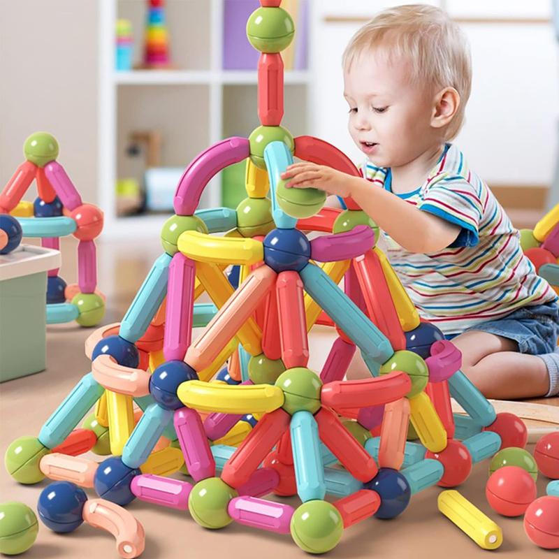 Magnetic Building Blocks for Kids Ages 4-8, STEM Construction Toys for Boys and Girls, Large Size Magnetic Sticks and Balls Game Set for Kids Early Educational Learning (64PCS)