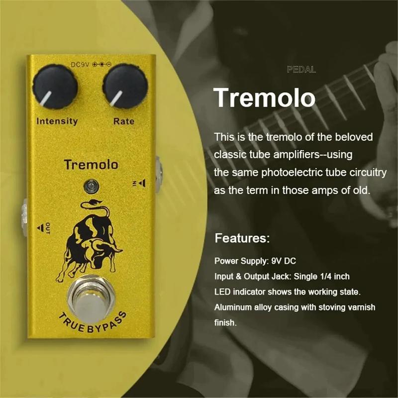 Electric Guitar Effects Pedal, 1 Set Mini Reverb Pedal & USB Cable, DC 9V True Bypass Analog Chorus Vintage Phase US Dream Ultimate Drive Tremolo Guitar Effects Pedal, Great Musical Accessories for Music Lover