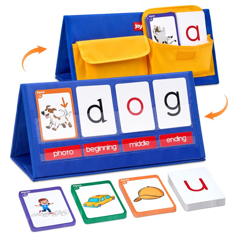 Word Building Desktop Pocket Chart Tent Cards Kit, CVC Words Phonics Games Blending Board for Reading and Spelling, Building Phonics Game