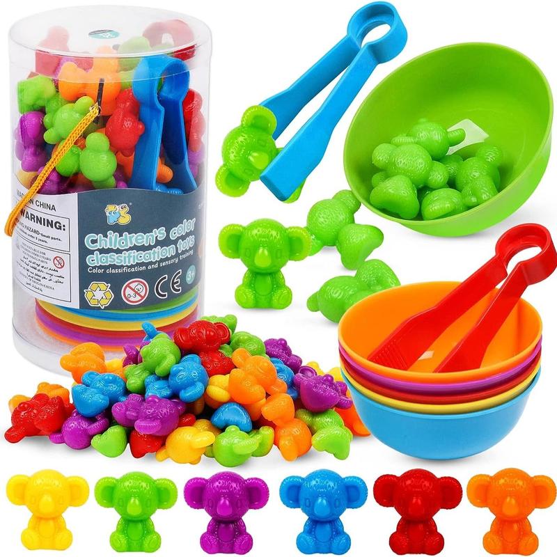 Counting Koala Toys Matching Game with Sorting Bowls, 1 Set Manipulatives Montessori Learning Toys, Color Classification and Sensory Game Set for Kids