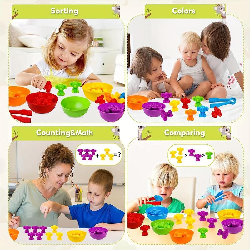 Counting Koala Toys Matching Game with Sorting Bowls, 1 Set Manipulatives Montessori Learning Toys, Color Classification and Sensory Game Set for Kids