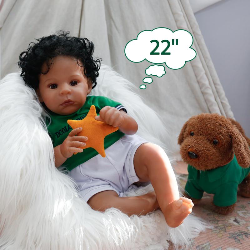 Wooroy Realistic Reborn Baby Dolls Black Boy - 22 Inch African American Newborn Boy Doll, Lifelike Weighted Soft Body, Gift Box for 3+ Years Old Kids, Birthday Gift, Kids Gift, Christmas Gift, Big Sister Gift, Brown Skin Doll