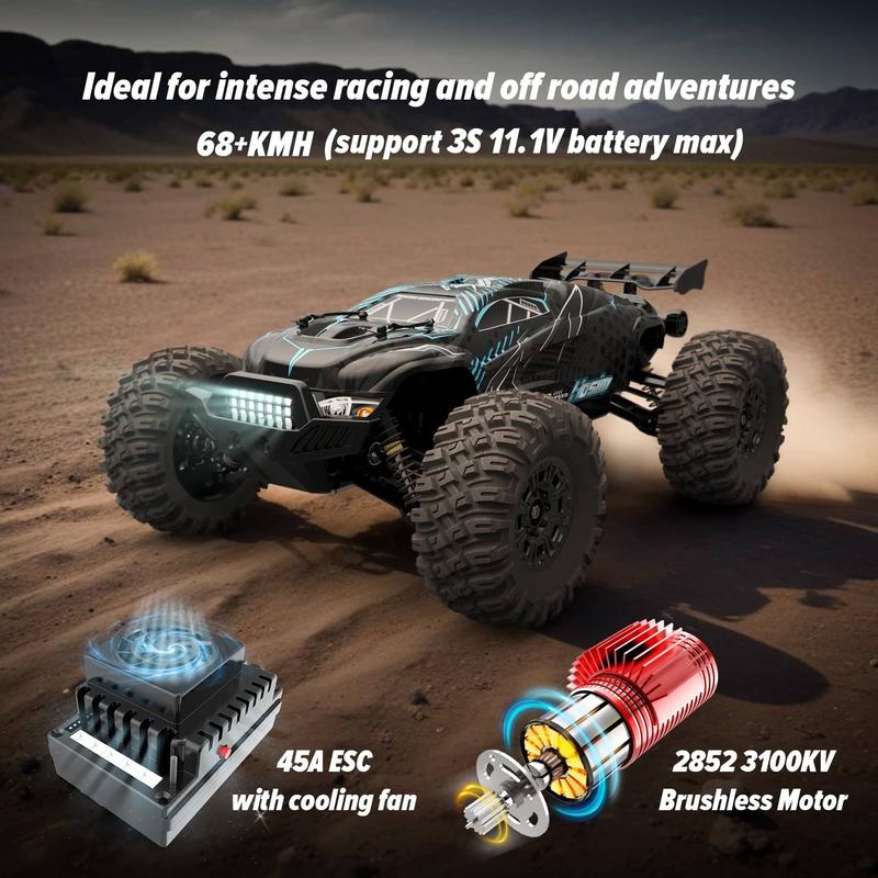 Hosim 1:10 Brushless RC Car for Adults, 68+KMH Remote Control Car Fast, 4WD All Terrain Rc Truck Off Road Waterproof Hobby Grade Large Racing Buggy Toy Gift Monster Trucks-Upgradeable to 3S Battery road monster rc car