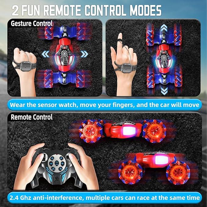 Spider Gesture Sensing RC Stunt Car with Lights & Music, 2.4GHz 4WD Hand-Controlled 360° Rotation RC Drift Twist Car