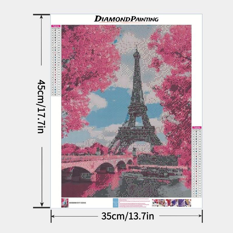 Blooming Eiffel Tower Pattern DIY Diamond Painting Kit Without Frame, 1 Count DIY 5D Diamond Painting by Number Kits, Arts Craft For Home Wall Decor