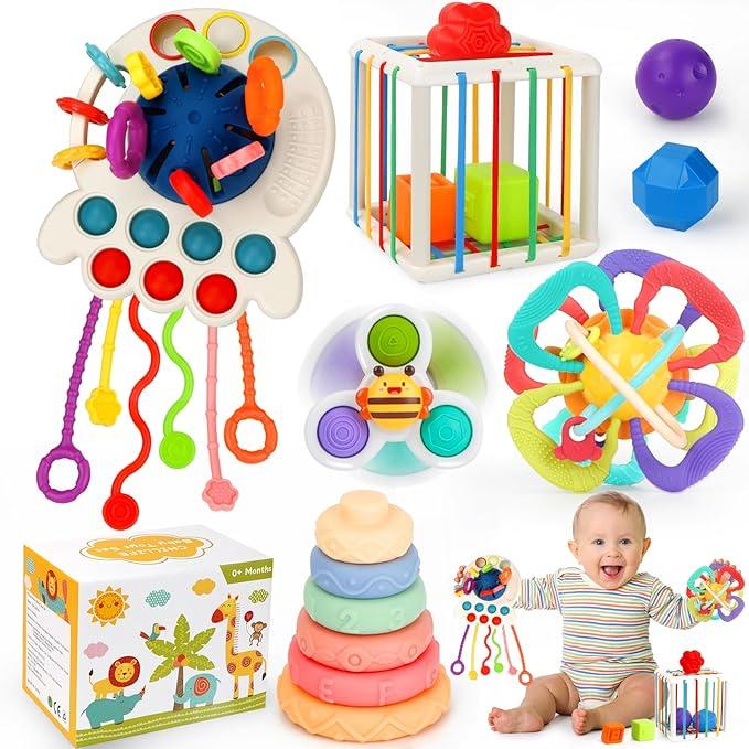 NEOBIOO 5pcs Montessori Children's Toys, Stacking Rings, Color Shape Sensory, Suction Cup Spin Toys, etc., Kids Birthday Holiday Party Gifts