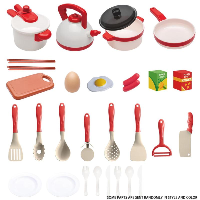 Kitchen Pretend Play Toy Set, 31pcs set Including Pot, Pan, Spatula, Egg, Fruit, Vegetable, Kitchen Toy for Kids, Birthday Gift for Boys & Girls