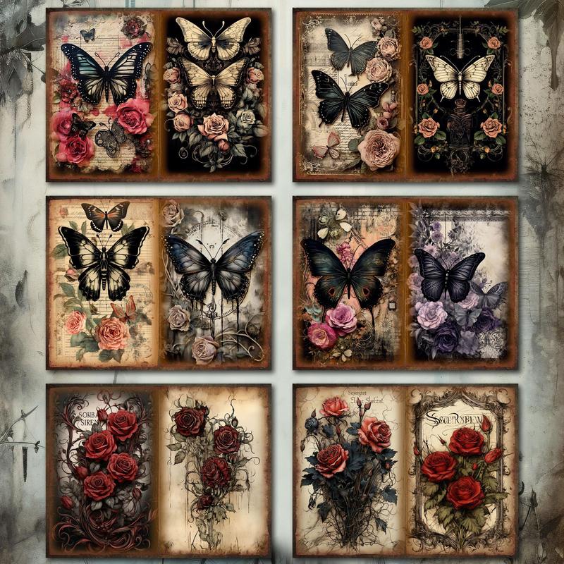 Gothic Butterfly Fairy Pattern Papers & Stickers Set, 58pcs set Including 12pcs Scrapbook Paper & 46pcs Sticker, Perfect for Mini Gift Packaging, Bullet Journaling, Arts Crafts, Scrapbooking Supplies