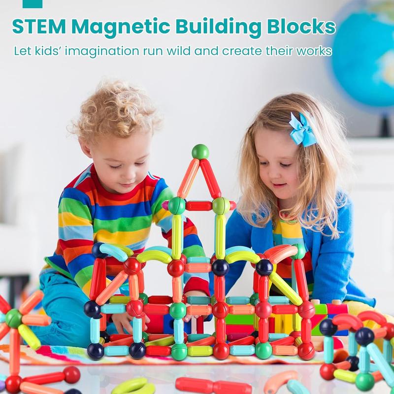 Magnetic Building Blocks for Kids Ages 4-8, STEM Construction Toys for Boys and Girls, Large Size Magnetic Sticks and Balls Game Set for Kids Early Educational Learning (64PCS)