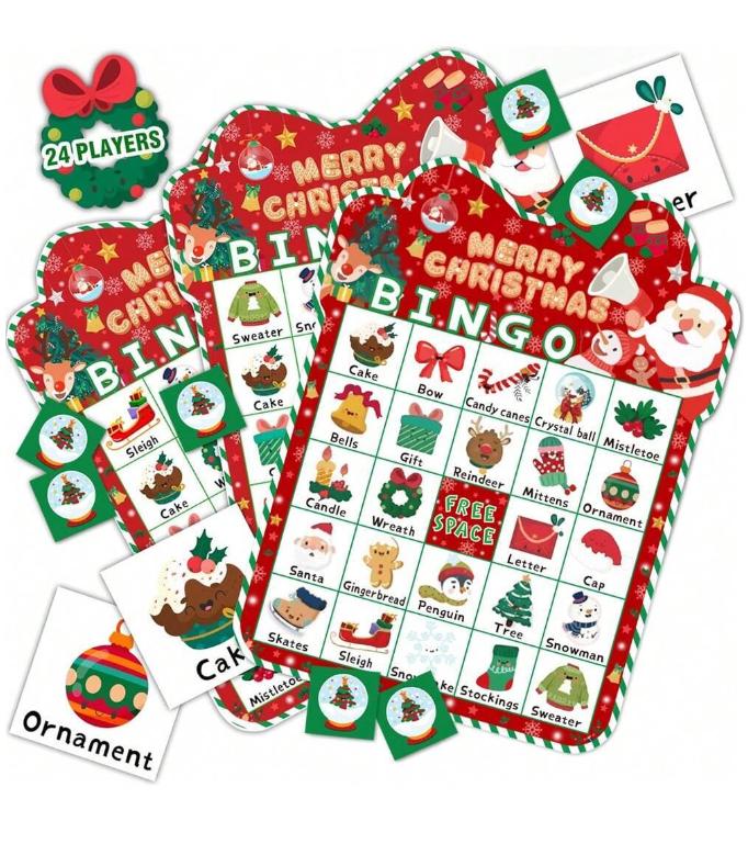 32 Pcs Set Christmas Bingo Game For Adult 24 Players Bingo Cards Christmas Games With For Class Activities Family Party