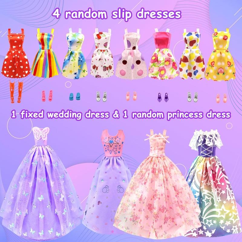 Christmas gift 75Pcs Doll Clothes and Accessories with Doll Closet for 11.5 Inch Doll Dress up Set with 1 Doll Fashion Dresses Outfits Tops and Pants Shoe Rack Bags Gift Toy for Girls 4 5 6 7 8 9 10 Years