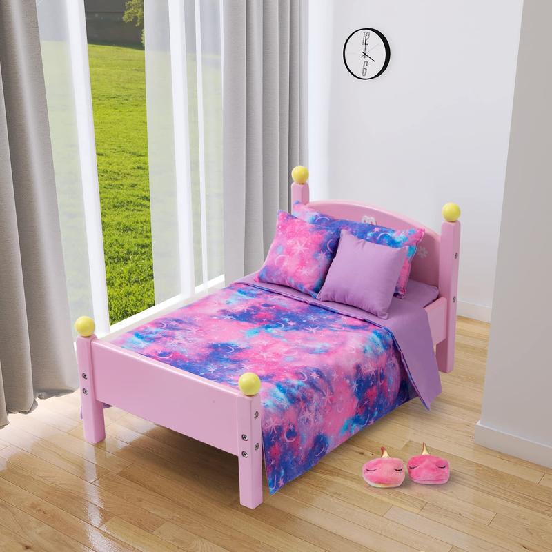 8 PCS 18 Inch Girl Doll Clothes and Accessories Sleeping Sheet,Pajamas,Eye Mask,Unicorn Slippers,Pillow(Doll and Bed are Not Included)