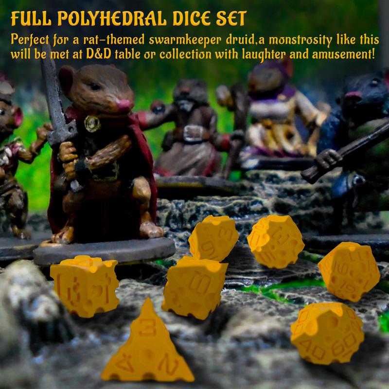 DND Cheese Dice 3D Printed 7PCS Polyhedral Food Themed Dice Set Great for Dungeons and Dragons, Pathfinder, Tabletop RPG,  Game