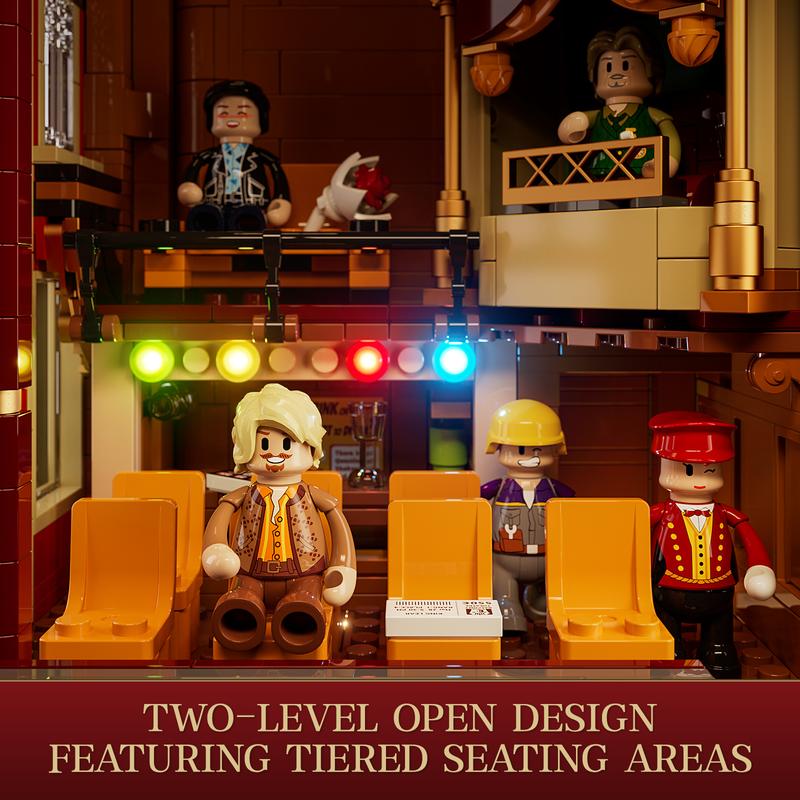 FUNWHOLE Balcony-Theatre Lighting Building-Bricks Set - City Town Creator House LED Light Multi-Form Modular Collectible Display Kit 2445 Pcs for Adults and Movie Lovers