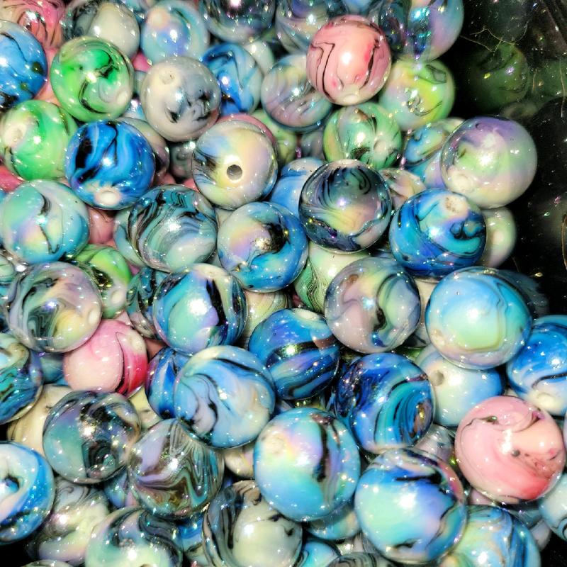 x15 size 16mm marbled style round beads. great for diy pens or any jewelry project. acrylic beads. mixed colors.