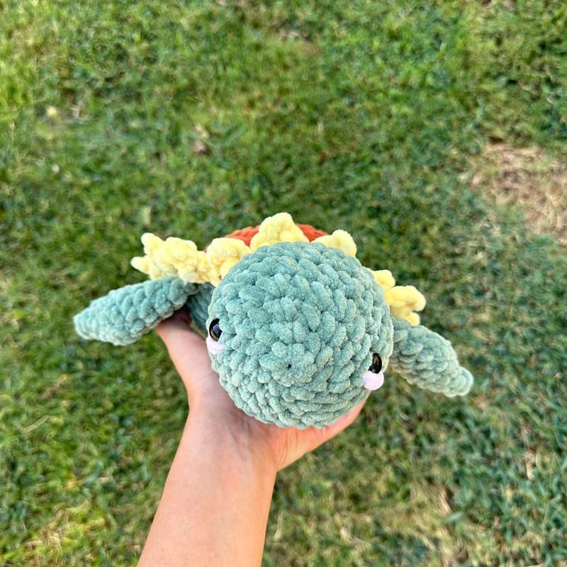 Crochet sunflower turtle plushie