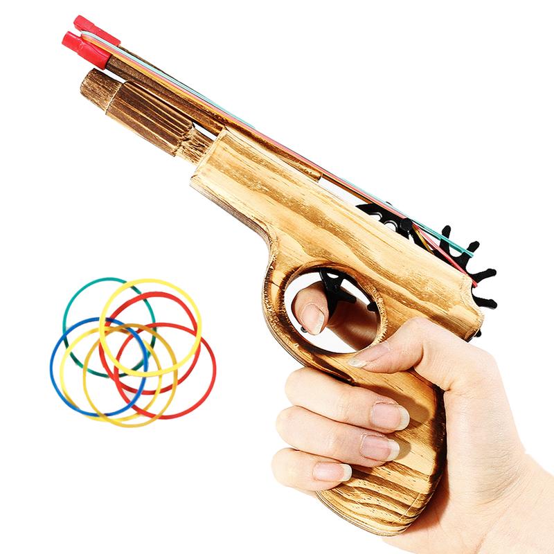 Wooden Rubber Band Gun Kids Toy with 100 Rubber Bands 9