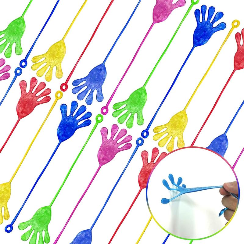 46 count Vinyl Stretchy Sticky Toys Assorted Novelty Large Sticky Hands, Hammer, Lizards, Skull and Flying Frog for Children Kids Party Favors, Birthdays