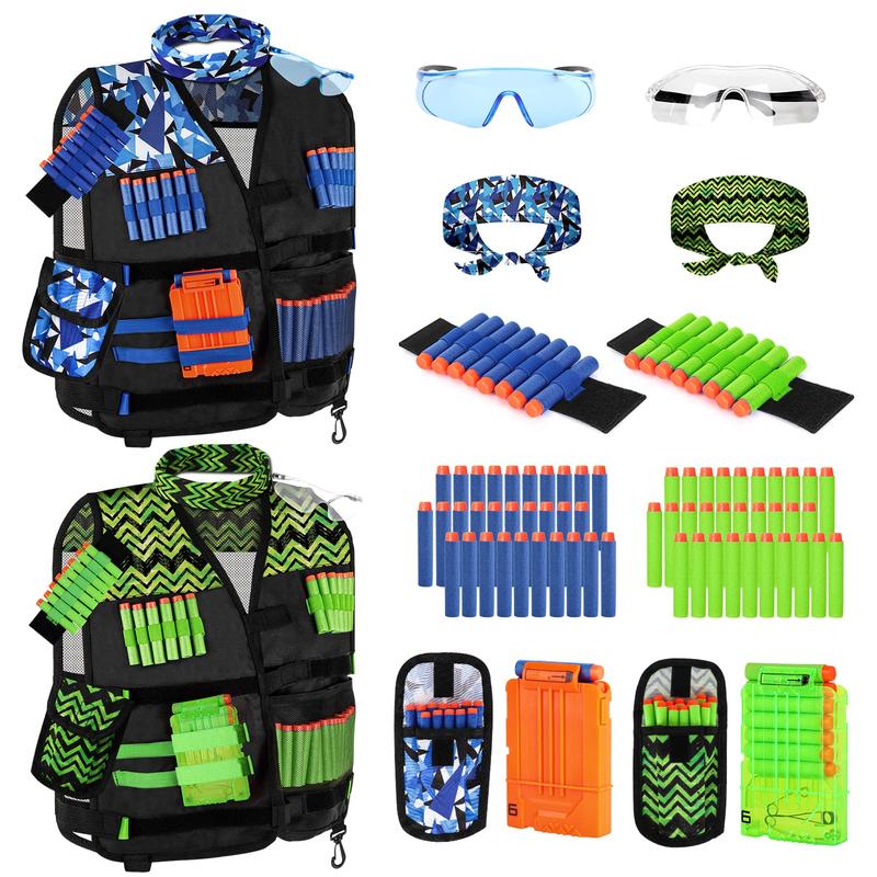 2PACK Kids Tactical Vest Kit for Nerf Guns N-Strike Elite Series for Boys Girls, with 60 Refill Darts, Dart Pouch, Tactical Mask, Reload Clips, Protective Glasses newnerfblasters plasmanerfdart