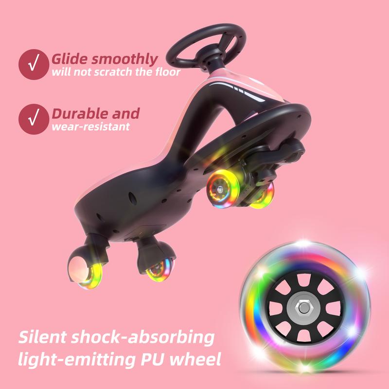 XJD Ride On Toy, 2 in 1 6V Electric Wiggle Car Rechargeable Battery with Colorful Light-Emitting Wheel for Kids Gift