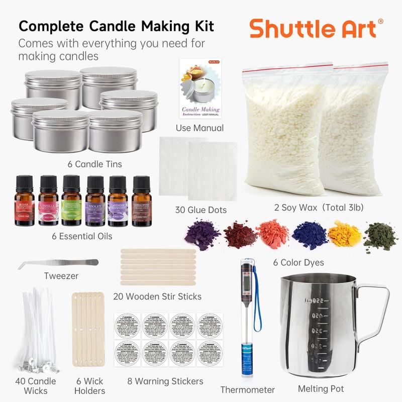 Shuttle Art Candle Making Kit, DIY Supplies with Candle Jars, Soy Wax, Candle Wicks, Color Dyes, Fragrance Oil and Capacity Pot, Candle Making Arts and Crafts for Adults and Beginners