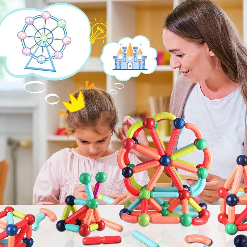 Magnetic Building Blocks for Kids Ages 4-8, STEM Construction Toys for Boys and Girls, Large Size Magnetic Sticks and Balls Game Set for Kids Early Educational Learning (64PCS)