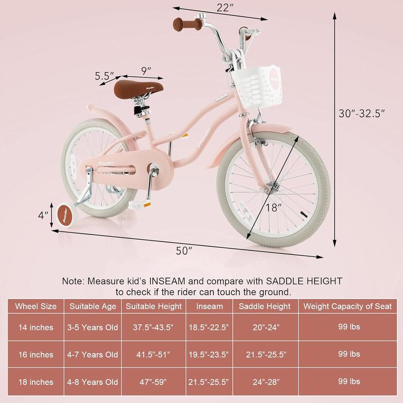 Costzon -14” 16” 18” Kids Bike for Boys & Girls Aged 3-8 Years, Children Bicycle w Training Wheels, Dual Brakes, Adjustable Seat & Handlebar, 95% Pre-Assembled, Child Balance Bike, Kids Bicycle