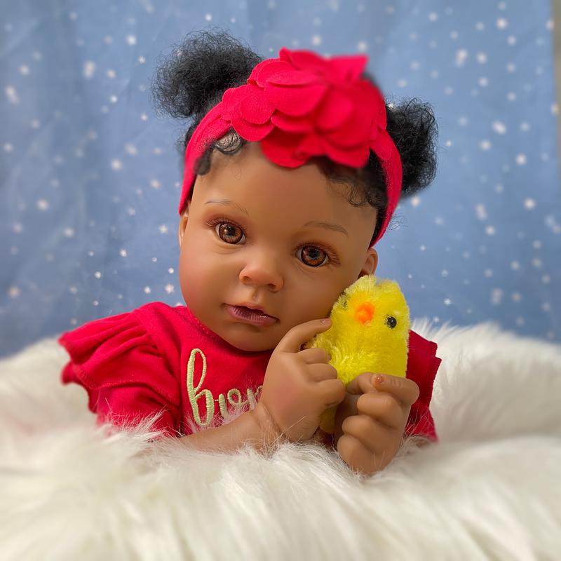 Wooroy Reborn Baby Doll - Birthday Gift, Girl Gift, Kids Gift, Christmas Gift, Big Sister Gift, 20 Inch Nala Realistic Baby Doll, Brown Eyes, Black Curly Hair, African American Skin, Perfect Christmas Gift for Kids 3+