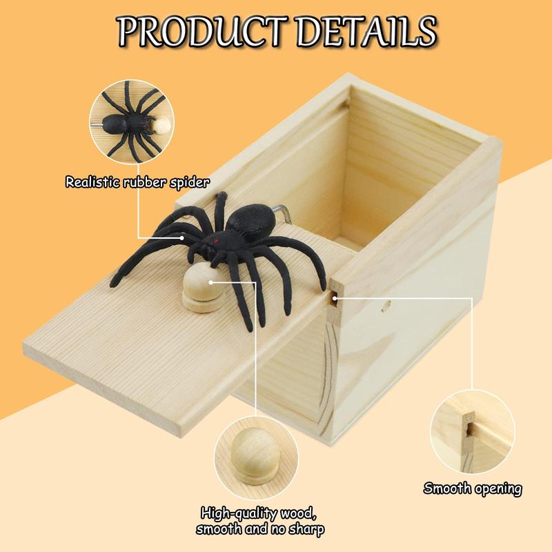 [Upgraded Premium Wood], The Original Spider Prank Box, Comes in a Decorated Suprise Gift Box, Hilarious Pranks Stuff Toys for Adults and Kids Handmade Wooden Pop Out Scare Surprise Boxes Joke Toys Halloween