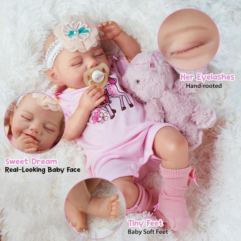 BABESIDE Lifelike Reborn Baby Dolls Girl - 20 Inch Sweet Smile Real Life Realistic-Newborn Cloth Body Sleeping Baby Girl with Accessories Gift Set for Kids Age 3+