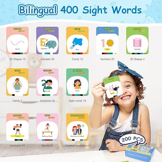 Kids Gifts,Toddler Toys Talking Flash Cards with 400 Sight Words,Montessori Toys for 1 2 3 4 5 6 Year Old Boys and Girls,Autism Sensory Toys,Learning Educational