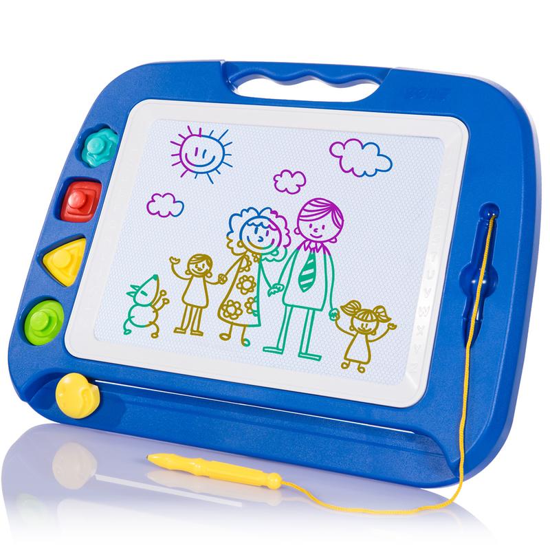 SGILE Large Magnetic Drawing Board - 4 Colors Doodle Pad with 4 Stamps for Toddlers, Learning Toy Board Etch Sketch Gift for 36+ Month Kids Girls Boys